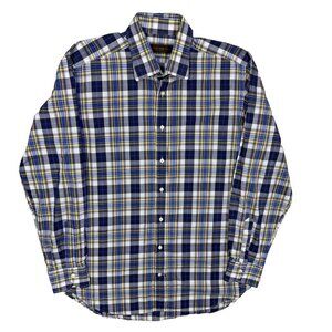 ETRO Dress Shirt Plaid Blue Long Sleeve Cotton Made in Italy 43 17 XL